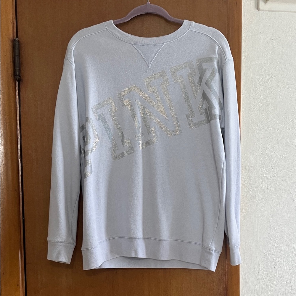 PINK Victoria's Secret Gray Blue Sweatshirt with Glitter Logo